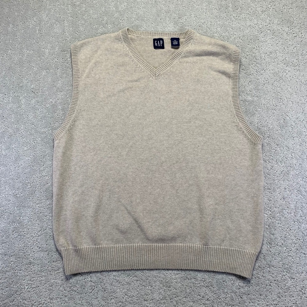 Vintage Gap Mens Sweater Vest XXL Beige V Neck‎ Knit Cotton Pullover Cotton Y2k